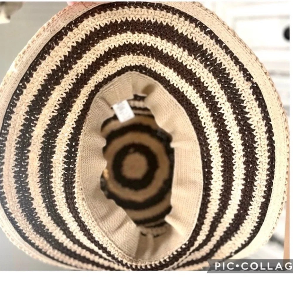 ROUTE 66 WIDE BRIM FLOPPY STRIPE STRAW SUN HAT